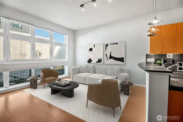 Gather or relax alongside full length windows.