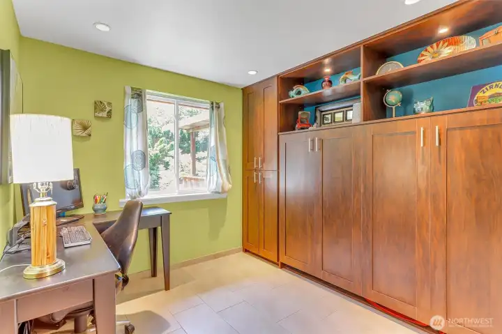 Third bedroom with built-ins perfect for an office space. Third bedroom with built-ins perfect for an office space.