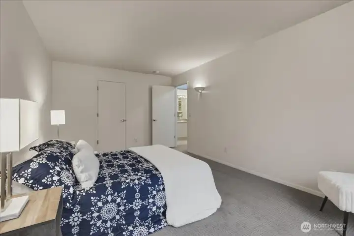 Primary bedroom w/ walk-in closet, w2w carpet