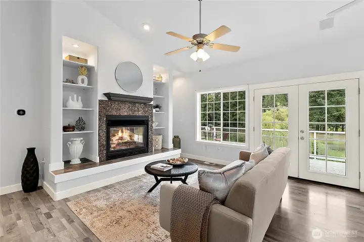 Gas fireplace with tile surround