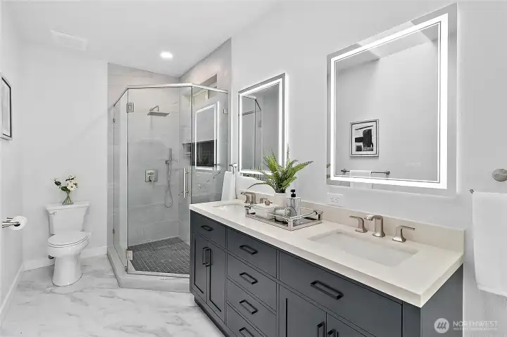 Full Primary bathroom remodel with walk-in tiled shower