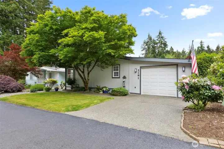 Street view of North side of the home /garage.