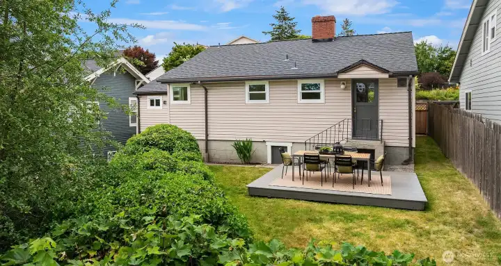 The fully fenced backyard easily contains a pup and provides a nice sense of security.