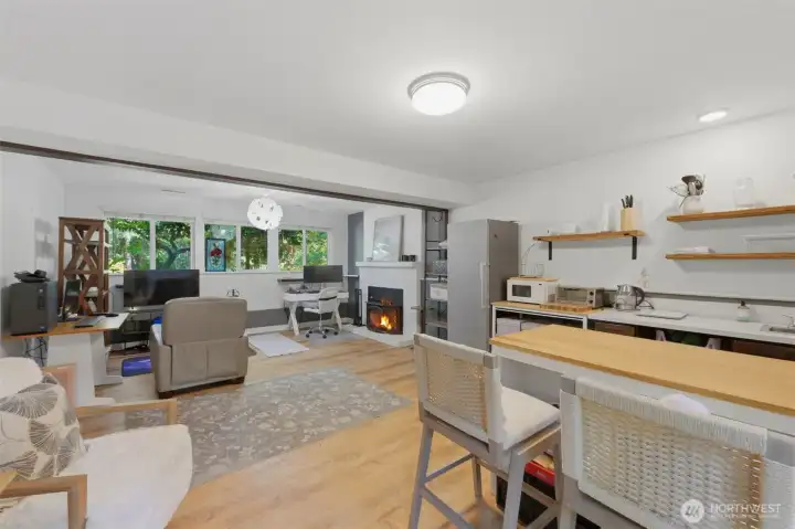 Large downstairs family room & kitchenette Large downstairs family room & kitchenette