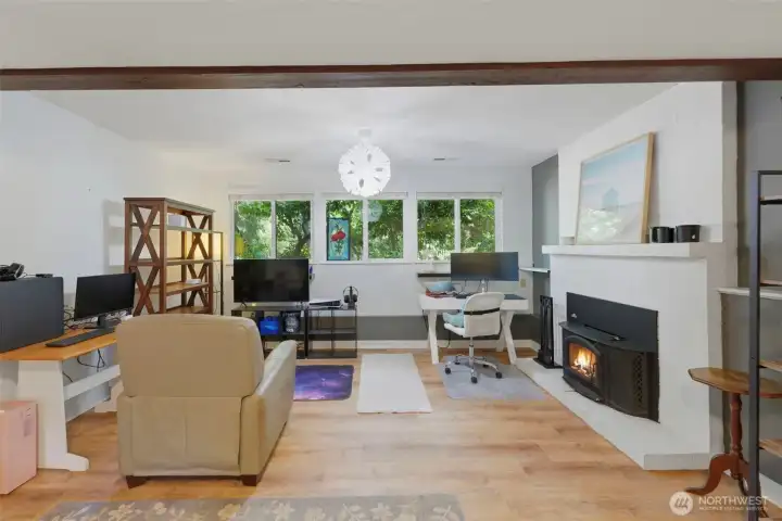 Family room with wood burning stove Family room with wood burning stove