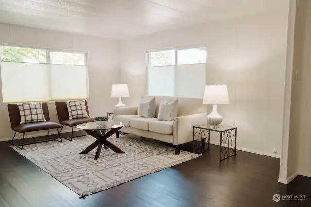 Nice and bright living room with custom blinds