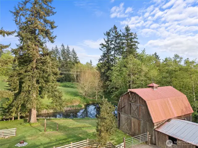 Aerial View of Barn, Pond & Pasture