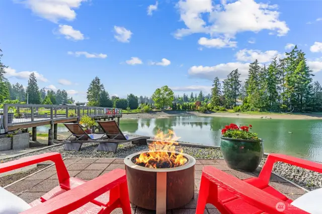 Due to the extra large property, and more land to the east of the dock, privacy abounds! Patios were created, leaving space for cooking s'mores by the fire or stretching out on lounge chairs!