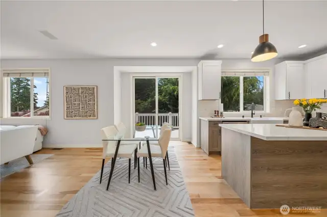 A charming breakfast nook sits just off the kitchen