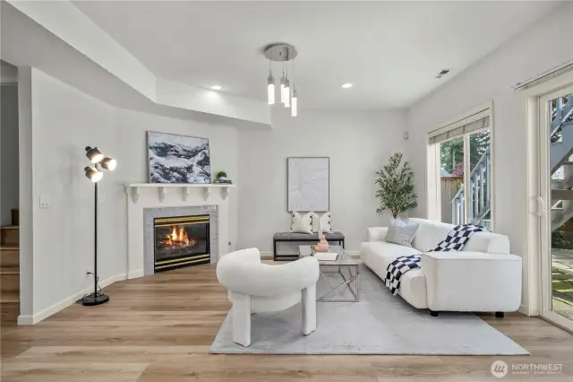 A spacious family room offers a comfortable gathering space for everyday living and entertaining.