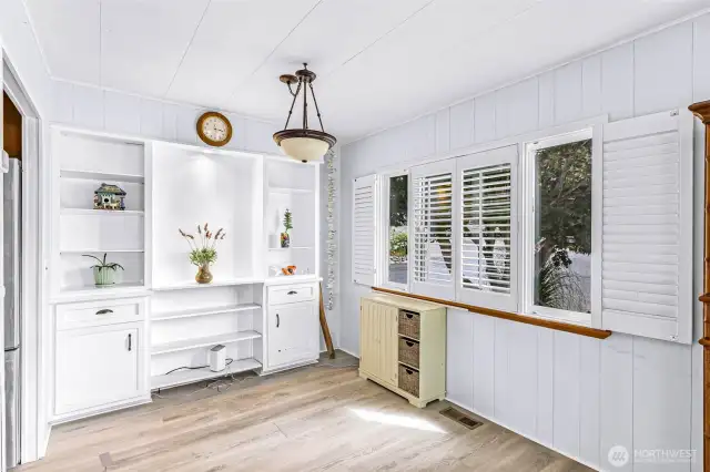Dining area with built in shelves