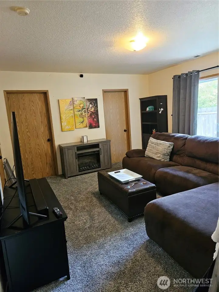 Bonus room (lower lever), newer carpet, and back sliding door.