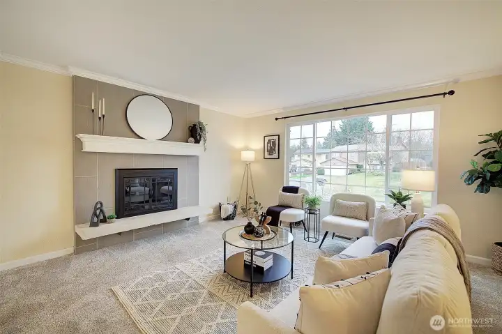 Living room with fireplace.