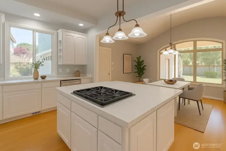 Virtually staged. A sunlit casual dining area is the perfect breakfast spot.