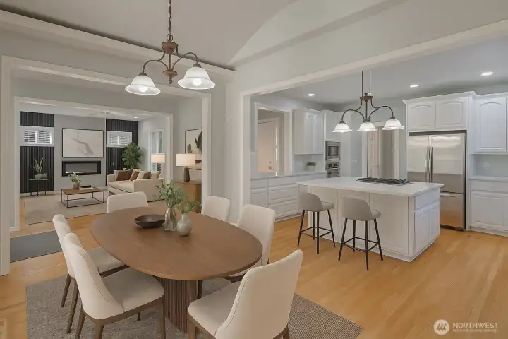 Virtually staged. Seamless flow from the kitchen to the living room for easy entertaining.