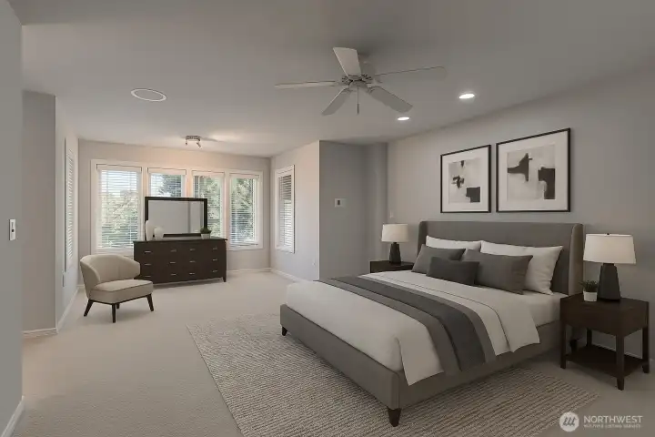 Virtually staged. Spacious primary suite with a sitting area.