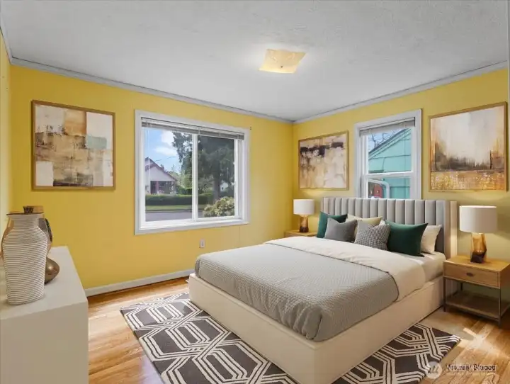 Primary bedroom, hardwood floors, large closet, Virtually Staged