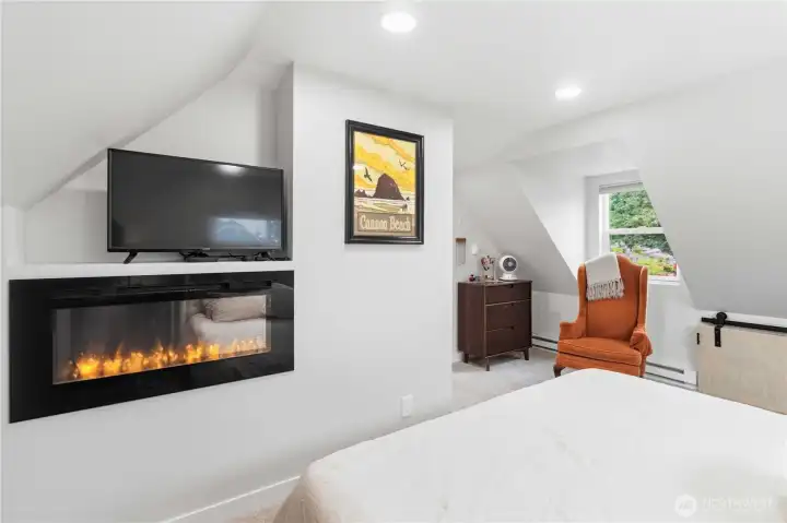 Primary Bedroom-Upstairs with Electric Fireplace Primary Bedroom-Upstairs with Electric Fireplace
