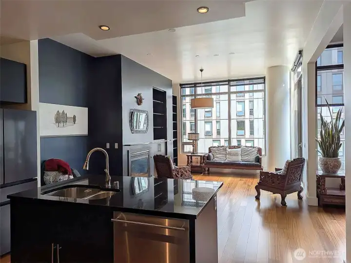 Penthouse with open plan living room,