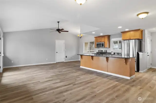 Open concept with living room and kitchen.