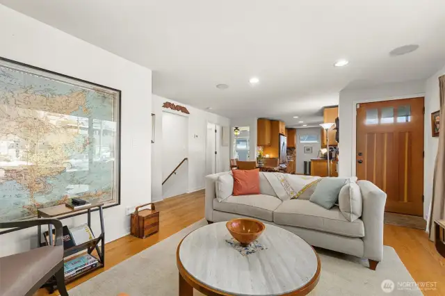 Living room looking towards dining and open kitchen. Everyone can enter the conversation with this open plan, great for entertaining.