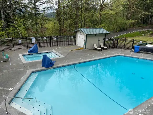 Fireside pool and hot tub