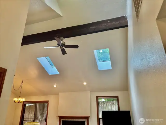 The skylights in the living room allow the home to be filled with light!