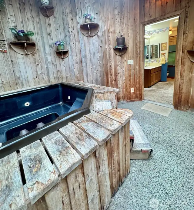 Hot tub room....Door is open showing you access into the primary bath.