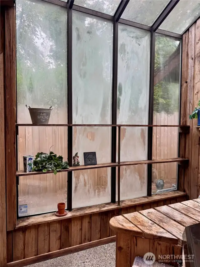 Window wall in hot tub room.