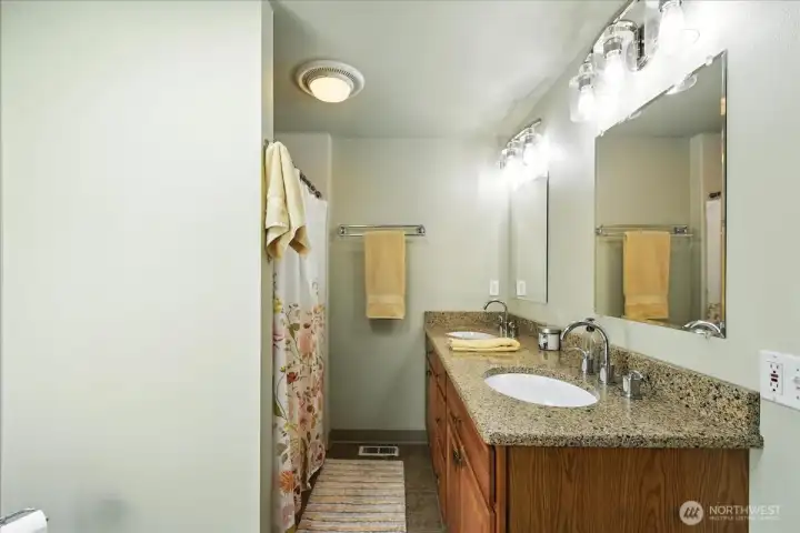 Primary Suite has Quartz Counters, Skylight, Walk-in Shower