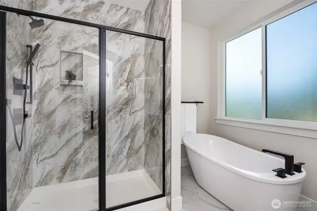 Primary shower with full tile surround