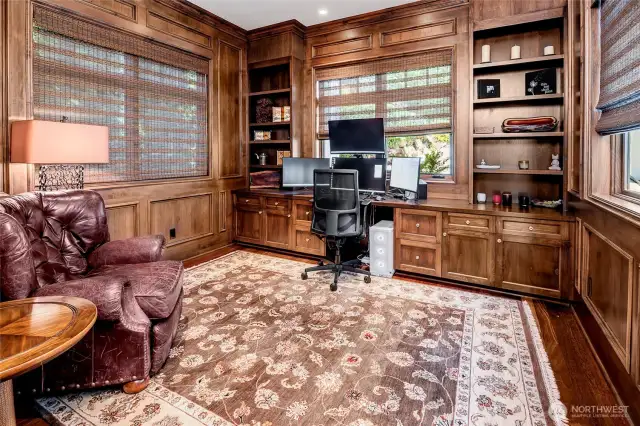 On the south west side of the home, the perfect home office awaits with dramatic woodwork.