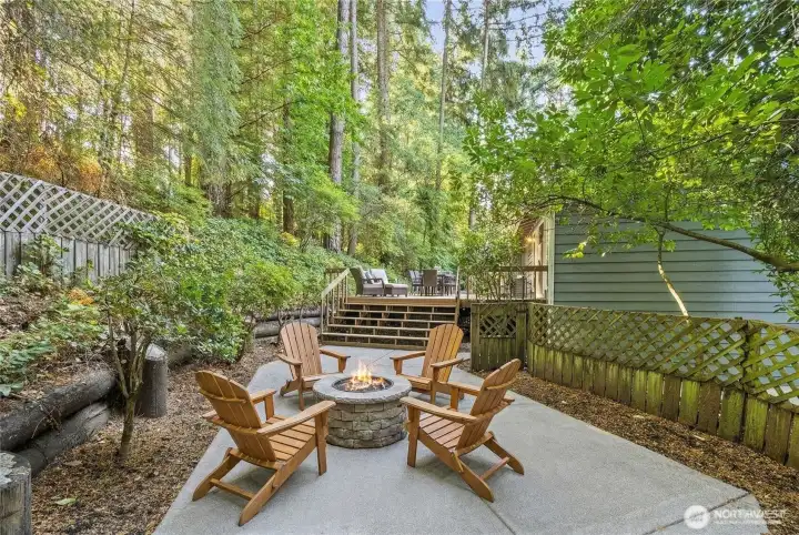 AI enhanced fire pit with chairs on the patio