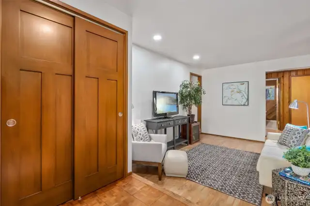 Come on in! This "front room" or living room is a nice, private second living area. Large coat closet with quality wood doors.