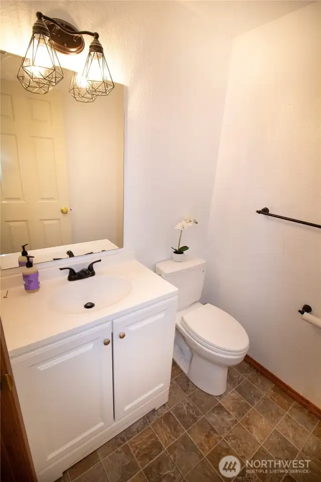 The main floor bathroom with new vanity.