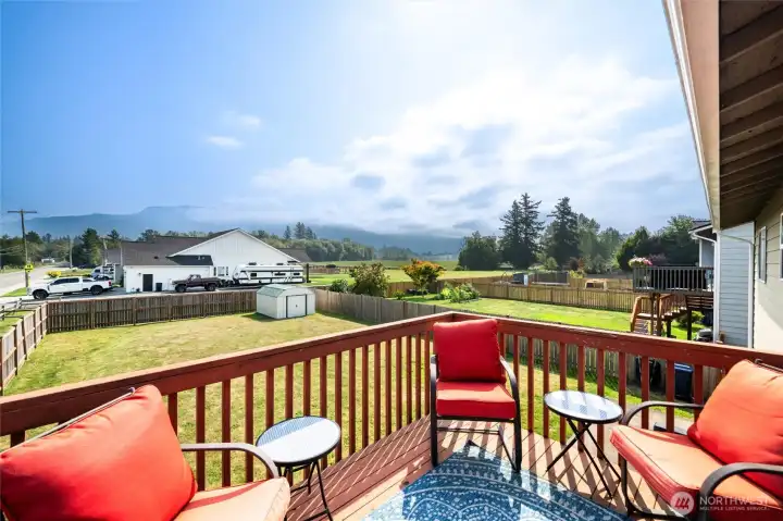 Enjoy beautiful mountain views when relaxing on the deck