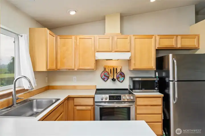 Kitchen with mountain views