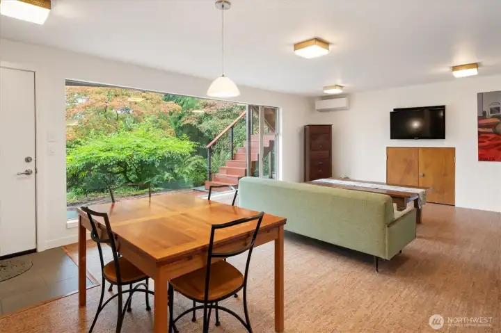 The large picture window adds tons of light and even offers Lake Washington views form this level.