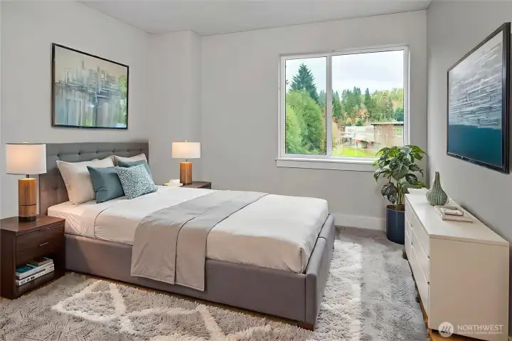 2nd bedroom on upper floor. Virtually staged