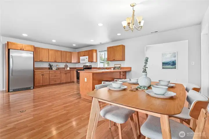 Plenty of room for dining here thanks to open floor plan