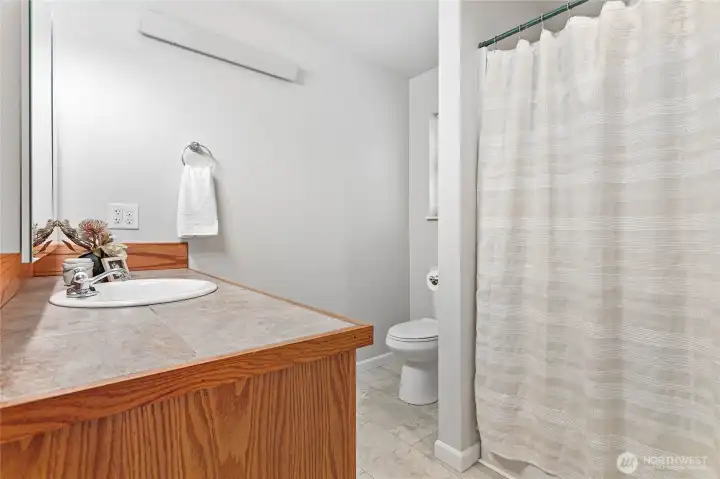 Full bathroom w/brand new LV Tile flooring and paint