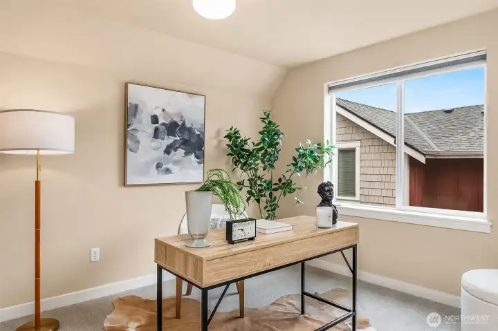 Staged as an office but this is the 3rd bedroom