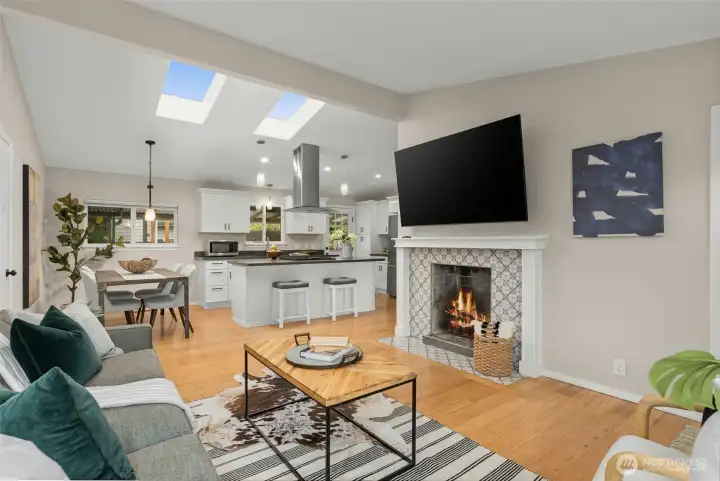 Light and bright open concept living/kitchen/ dining area