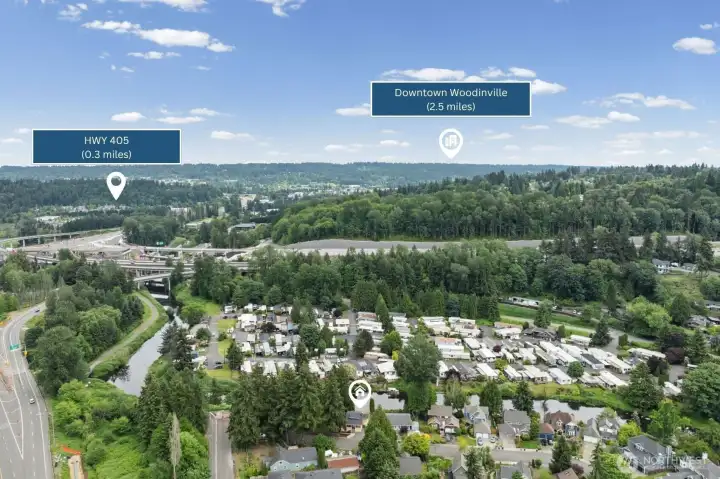 Commuter convenience at its finest — HWY 405 is just 0.3 miles away, and Downtown Woodinville's acclaimed wine country, restaurants, and shops are a quick 2.5-mile drive. You get the best of both worlds: peaceful waterfront living with unbeatable regional access.