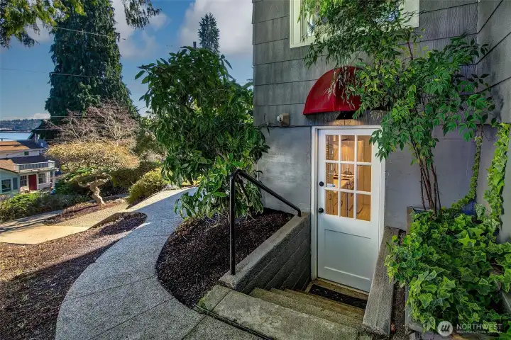 Private entrance to the garden level legal ADU studio.