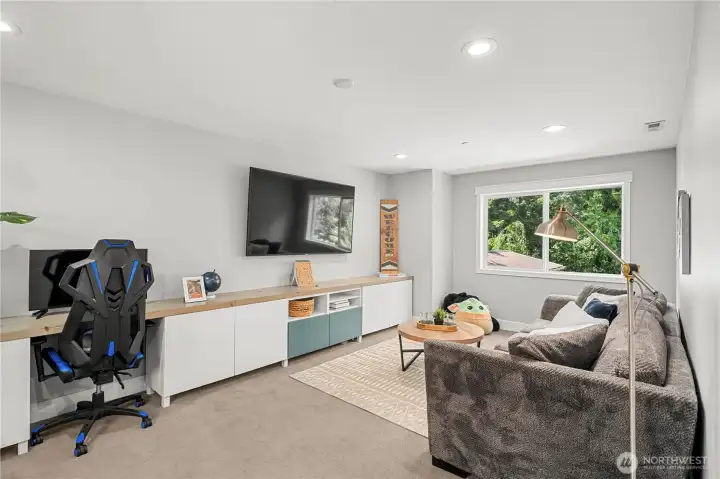 Upstairs Rec Room for family movie night, gaming area or kids desks Upstairs Rec Room for family movie night, gaming area or kids desks