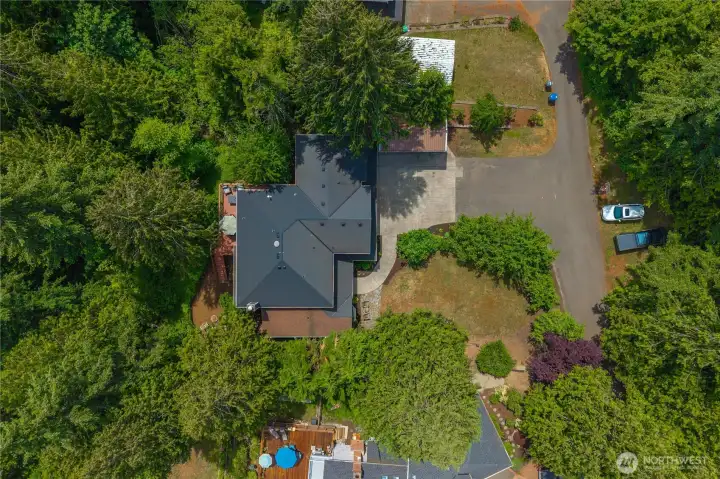 Aerial view of the new roof and private 4-home neighborhood. Aerial view of the new roof and private 4-home neighborhood.