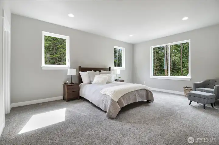Lastly, the primary suite! Split living layout with all the amenities. bedroom furniture is a Queen size. Lastly, the primary suite! Split living layout with all the amenities. bedroom furniture is a Queen size.