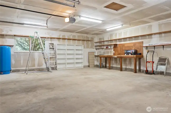 Inside the extra large 2 car garage