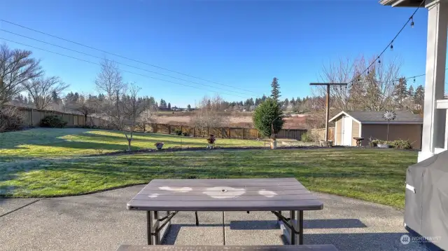 An inviting outdoor dining setup in the backyard, perfect for al fresco meals.